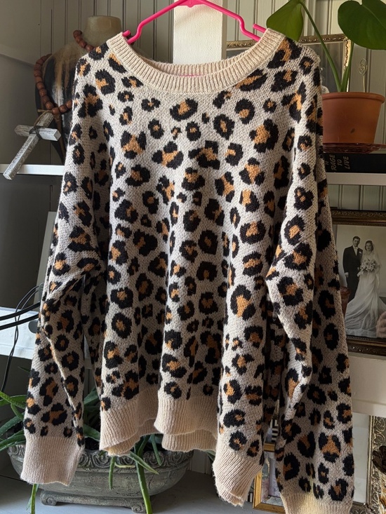 Knox Rose Sweaters - WOMENS KNOX ROSE LEOPARD DESIGN LONG SLEEVE SWEATER XL